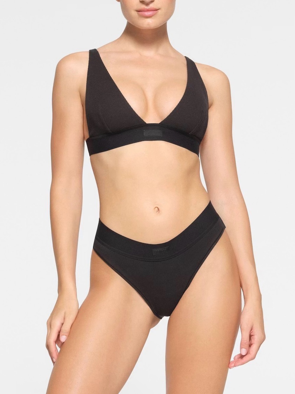 SKIMS Cotton Rib Plunge Bralette Black Small